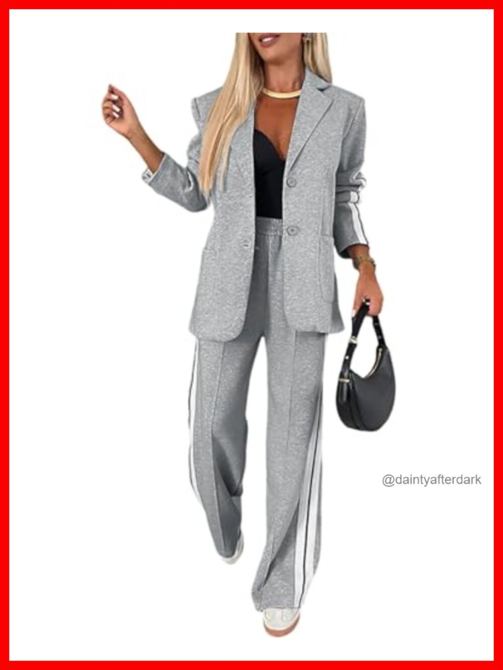 CHICME Women's 2-Piece Blazer Wide Leg Pants Set Travel Outfit